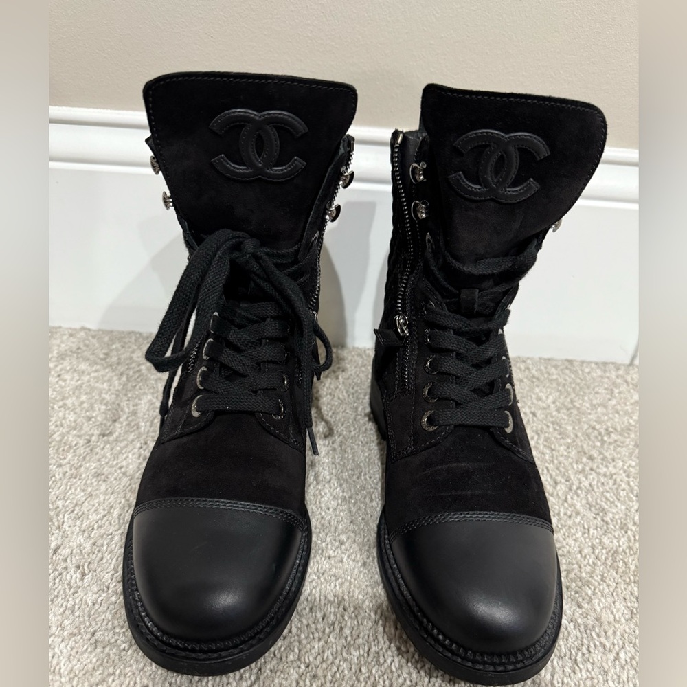 Chanel Timeless Black Leather & Suede Boots Great Condition sz.38